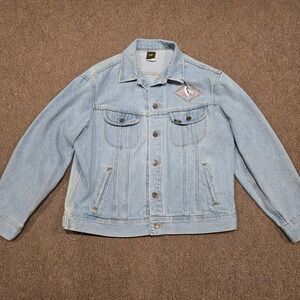 Vintage Lee Denim Trucker Jacket Light Wash Loon Graphic Made in USA Mens Large
